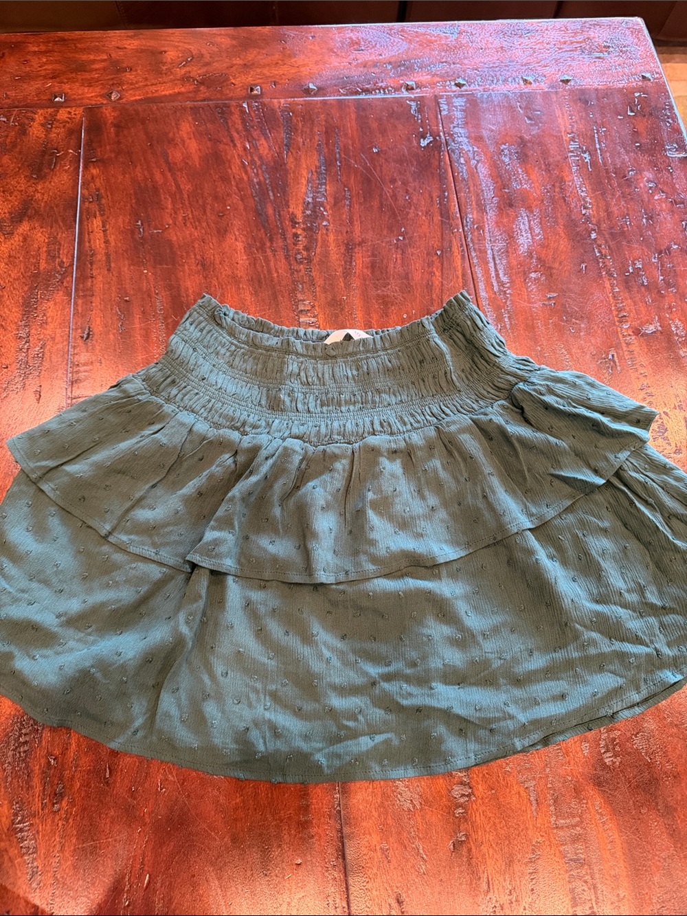 Altar’d State Tiered Ruffle Mini Skirt in Green